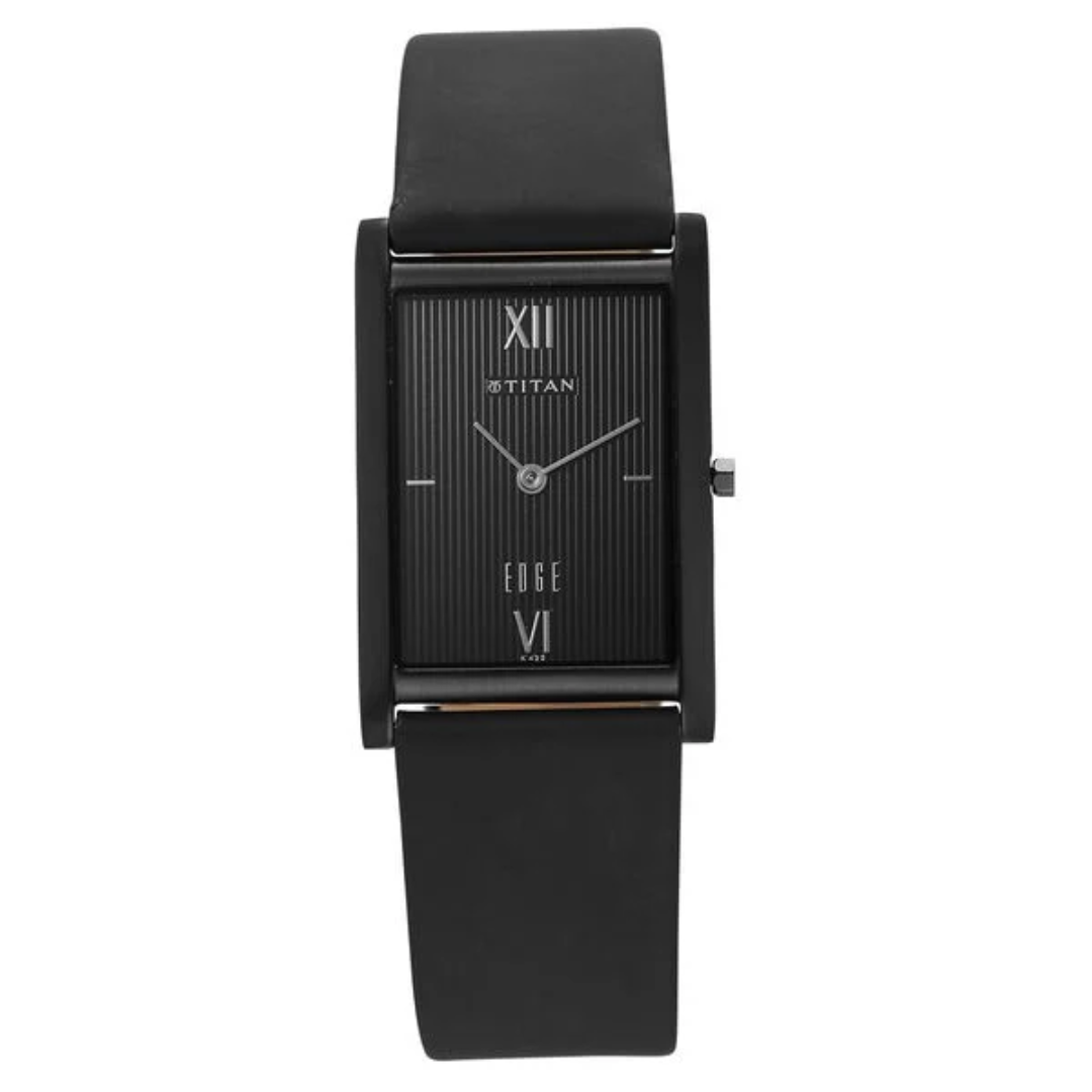 Titan Black Dial Leather Strap Watch