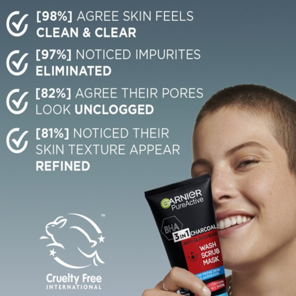 Garnier Pure Active Intensive Charcoal 3-in-1 Wash, Scrub and Mask 150ml - Image 3