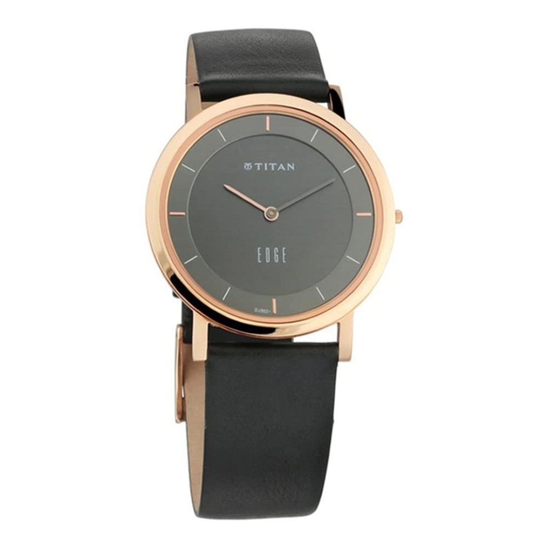 Titan Edge Anthracite Dial Leather Strap Watch