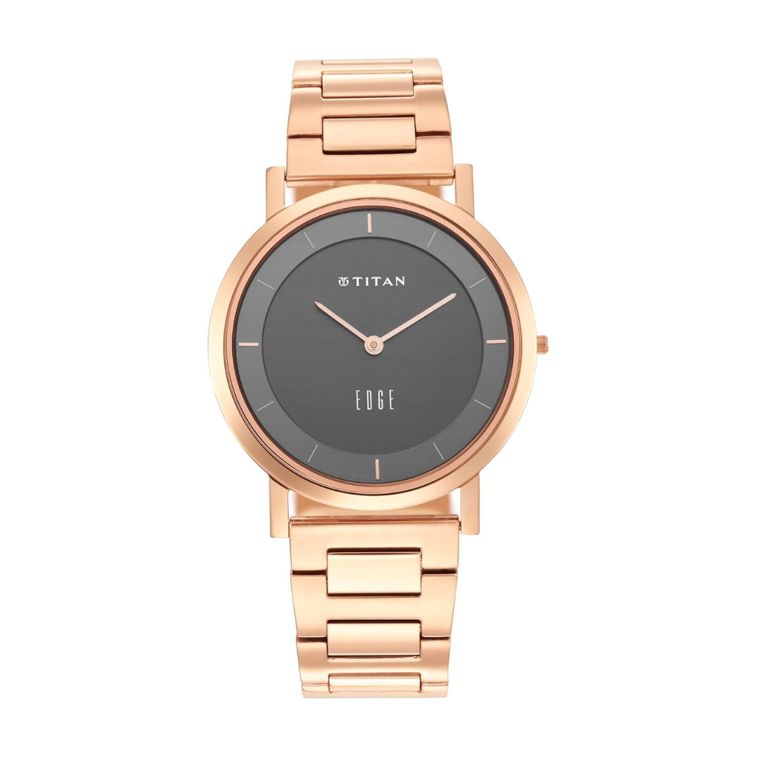 Titan Edge Anthracite Dial Rose Gold Strap Watch