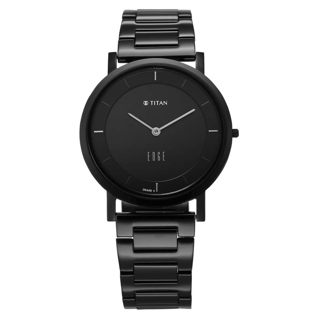 Titan Edge Black Dial Metal Strap Watch