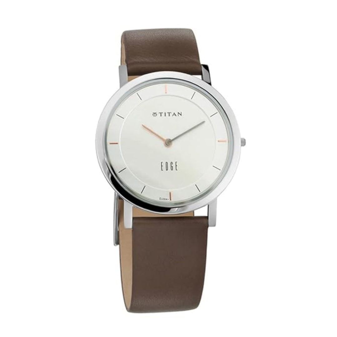 Titan Edge Silver Dial Leather Strap Watch