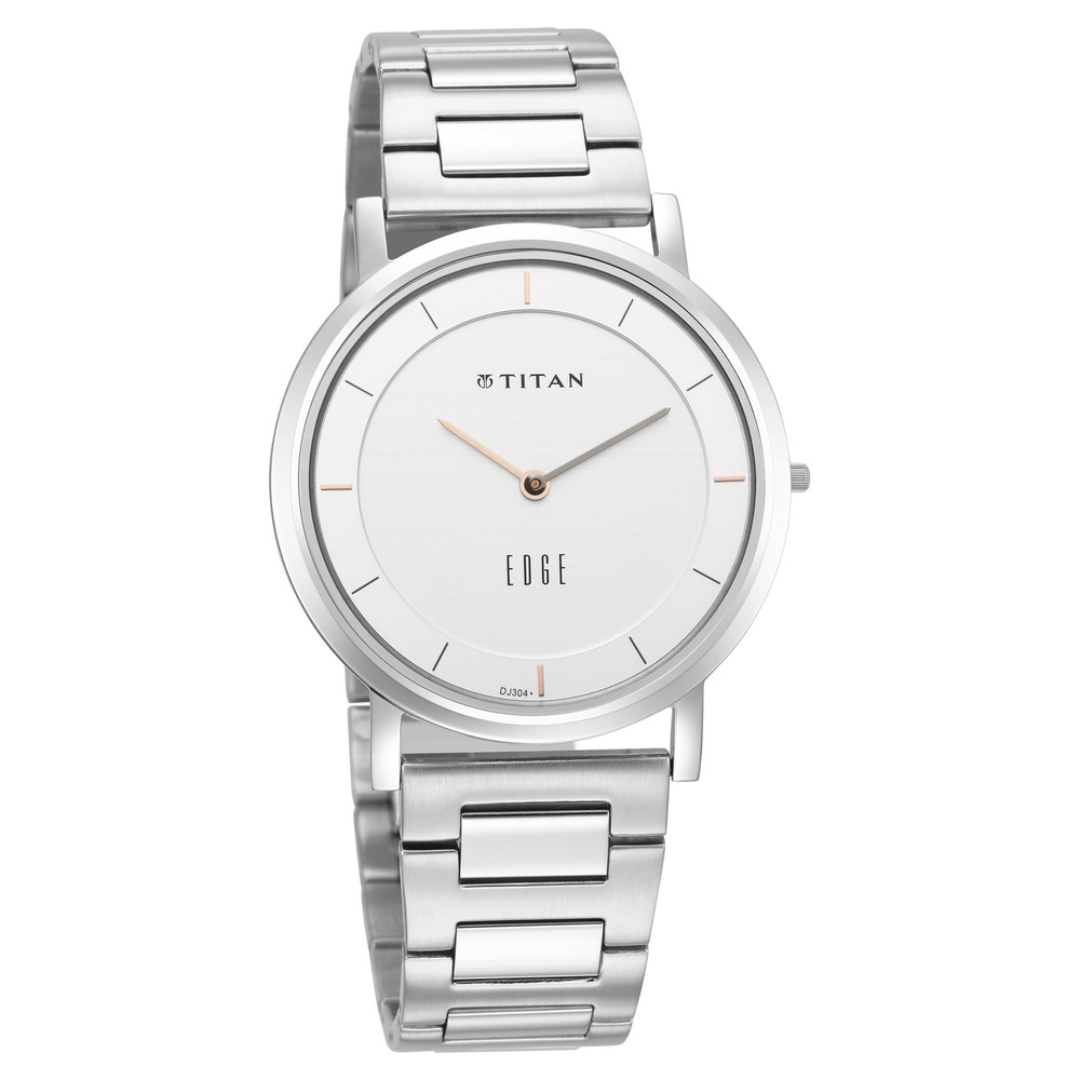 Titan Edge Silver White Dial Metal Strap Watch
