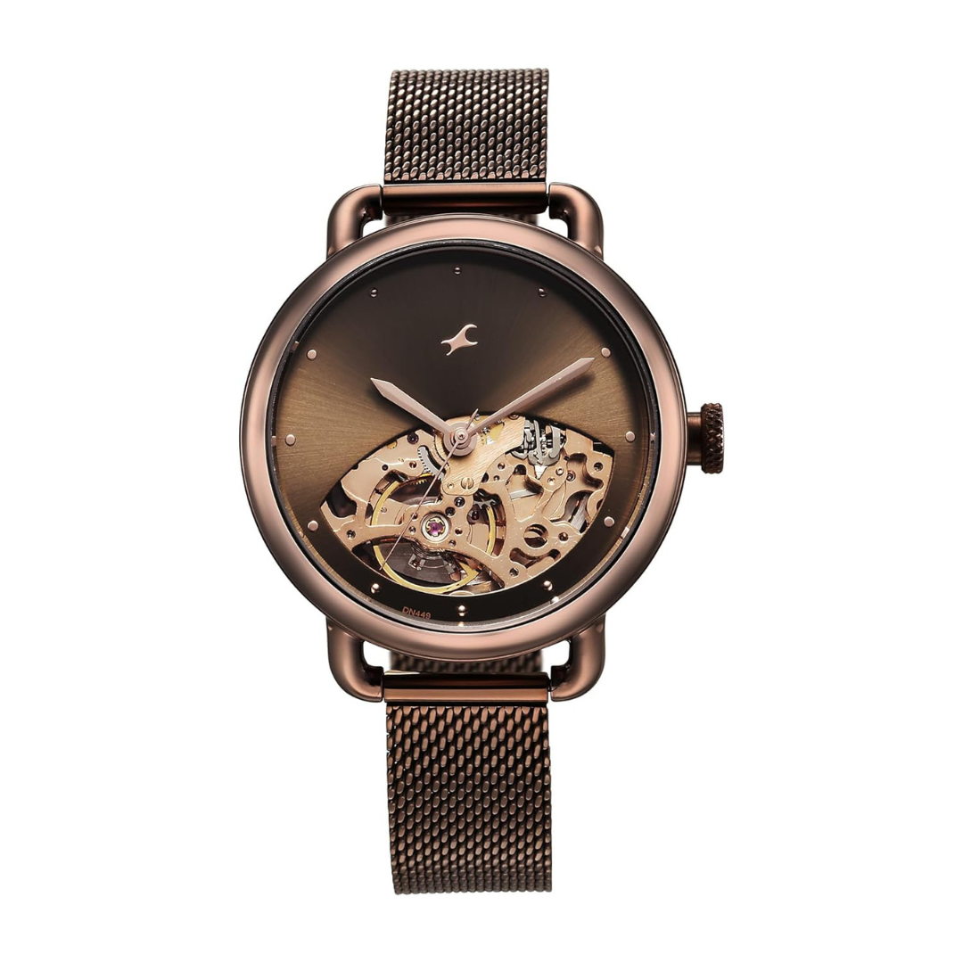 Fastrack Automatics Brown Dial Stainless Steel Strap Watch for Girls