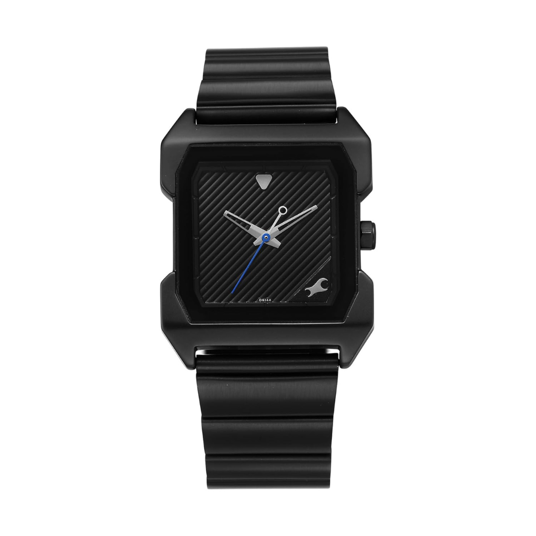 Fastrack Pulse Quartz Analog Black Dial Black Stainless steel Strap Watch for Guys