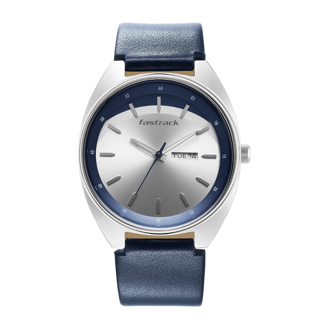 Fastrack Snob X Silver Dial Leather Strap Watch for Guys