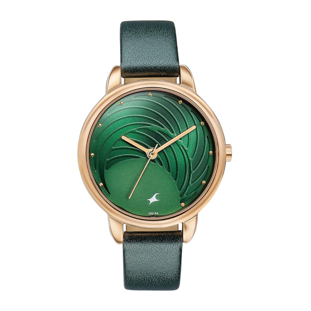 Fastrack Stunnerse Quartz Multifunction Green Dial Leather Strap Watch for Girls