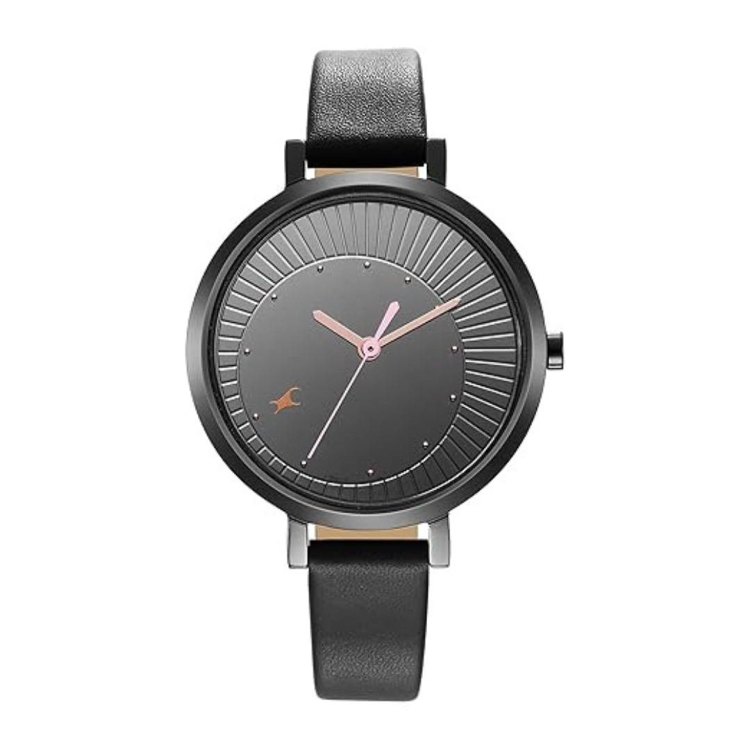 Fastrack Style Up Black Dial Leather Strap Watch for Girls