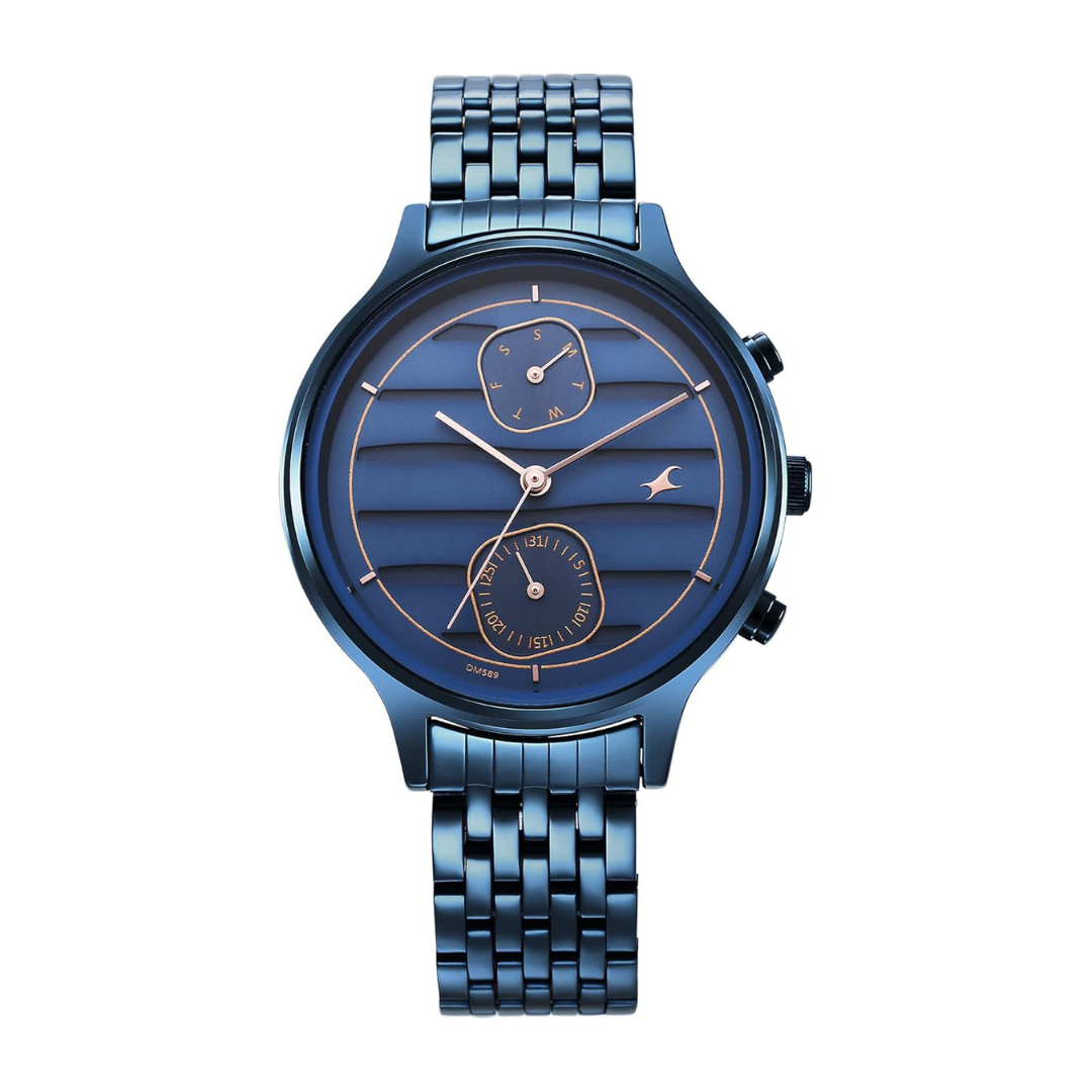 Fastrack Style Up Blue Dial Stainless Steel Strap Watch for Girls