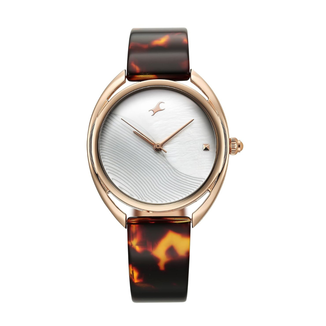 Fastrack Younique Quartz Analog Mother Of Pearl Dial Acetate And Metal Strap Watch For Girls