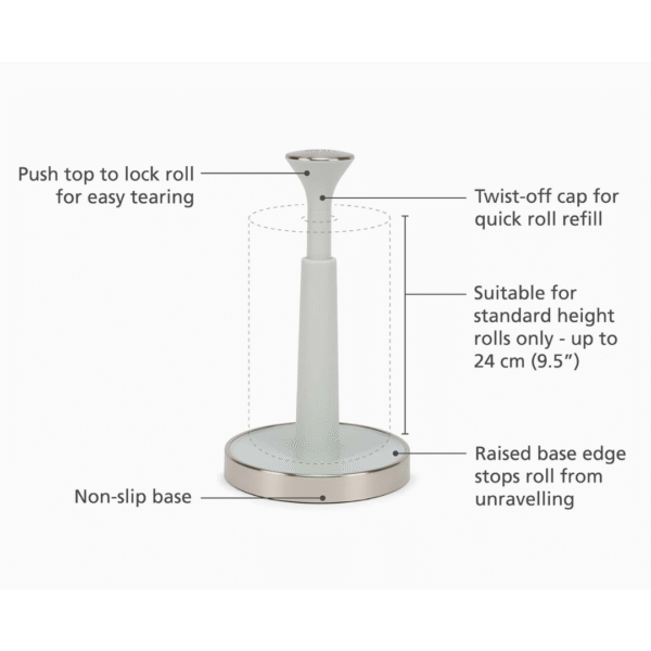 Joseph Joseph Push&Tear Kitchen Roll Holder Stone - Image 4