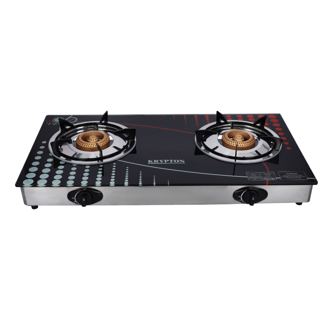 Krypton Stainless Steel Double Burner Gas Cooker Black Finish