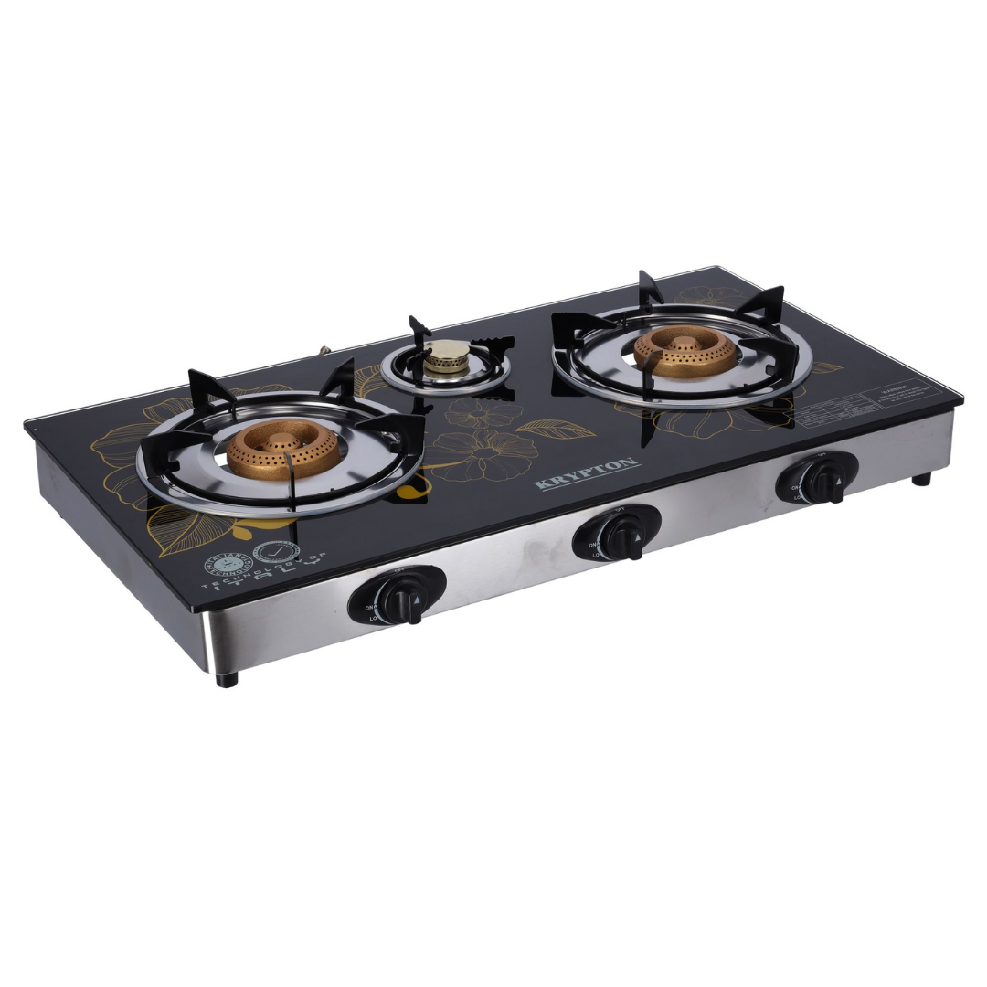 Krypton Tempered Glass Triple Burner Gas Cooker Premium Black Finish