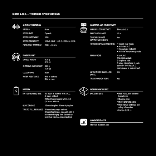Marshall Motif ANC True Wireless Noise Cancelling Headphones 1005964 - Image 8