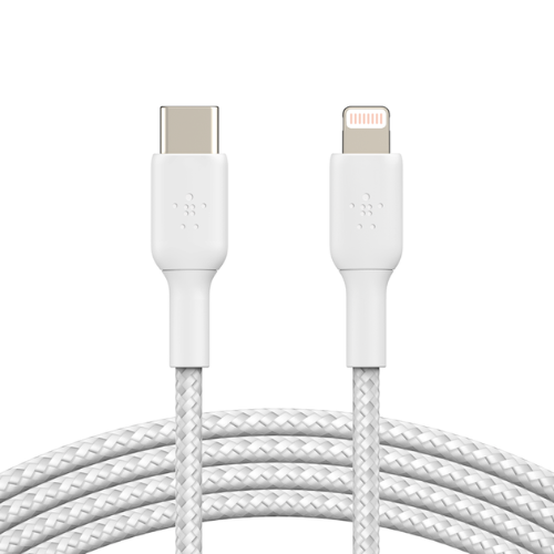 BELKIN BOOST CHARGE LIGHTNING TO USB-C CABLE BRAIDED, 2M, WHITE CAA004BT2MWH