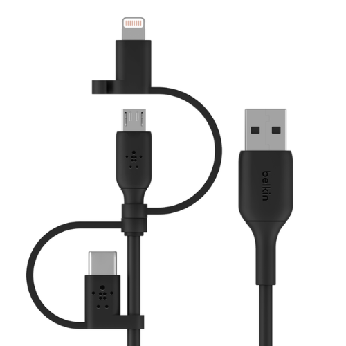 BELKIN UNIVERSAL CABLE WITH MICRO-USB USB-C AND LIGHTNING CONNECTORS, 1-METER LENGTH CAC001BT1MBK