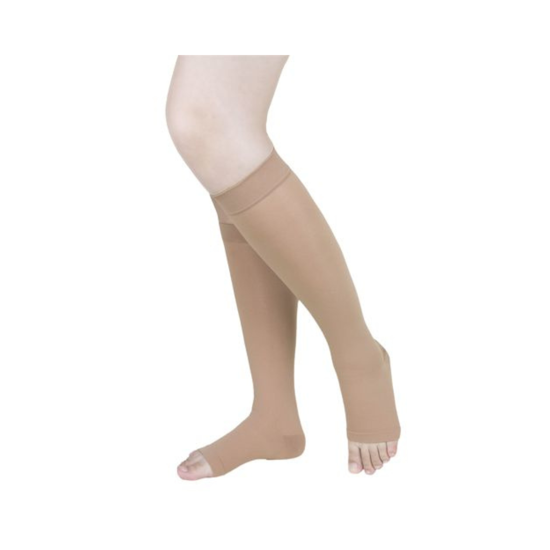 Original Ortho-Aid Knee High  Below Knee Compression Stocking- Open Toe (Level 2)Beige & Black