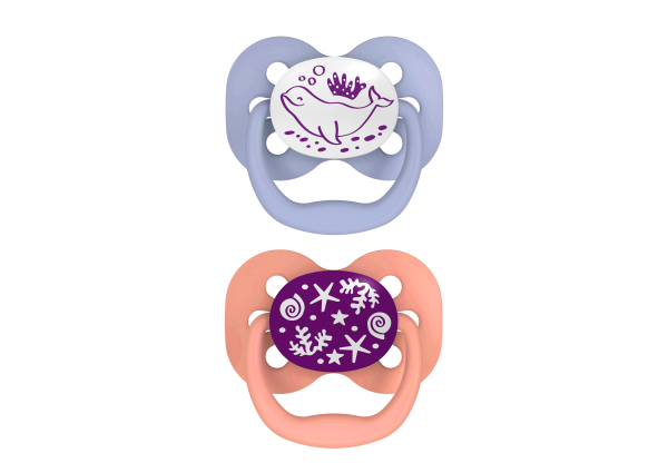 Dr Brown's Advantage Pacifier Glow in the Dark - Stage 1 Pink 0-6M 2PK -PA12003
