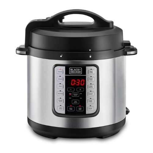 BLACK+DECKER Smart Programmable Electric Pressure Cooker, Smart Steam Pot, 1000W, 7 in 1, 6.0 L, Black/Silver - PCP1000-B5