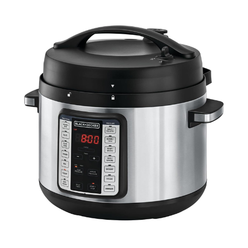 BLACK+DECKER Smart Programmable Electric Pressure Cooker, Smart Steam Pot, 1350W, 9 in 1, 10.0 L, Black/Silver - PCP1010-B5