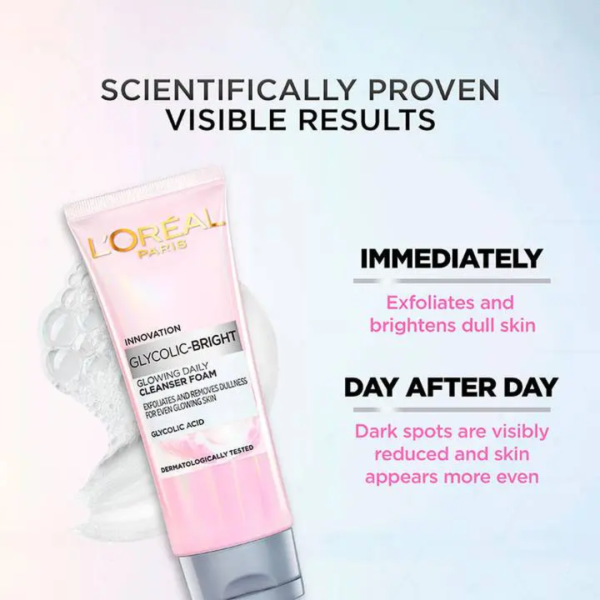 L’oreal Glycolic Bright Face Cleanser Foam 100ML - Image 6