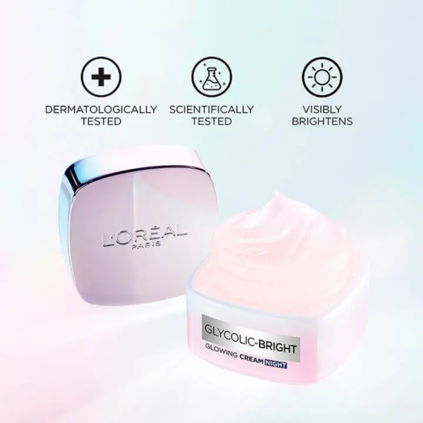 L’oreal Paris Glowing Night Cream with Glycolic Acid – 50ml - Image 2