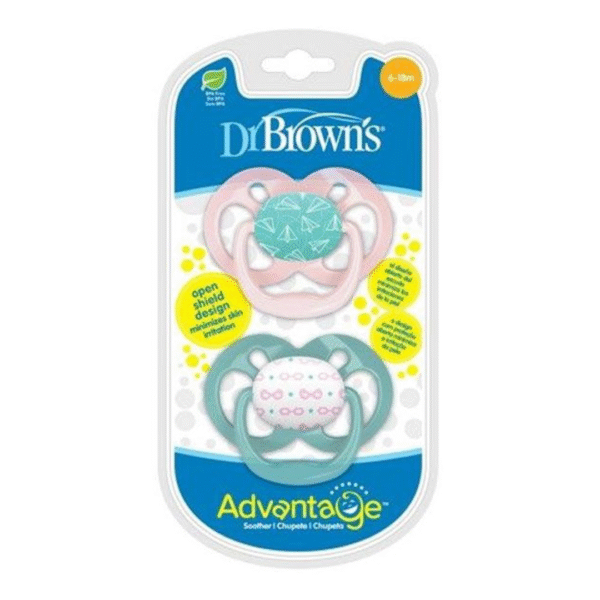 Dr. Brown's Advantage Symmetrical Pacifier Soother 6-18 Month - Pink/Green PA2201-INTLX - Image 2