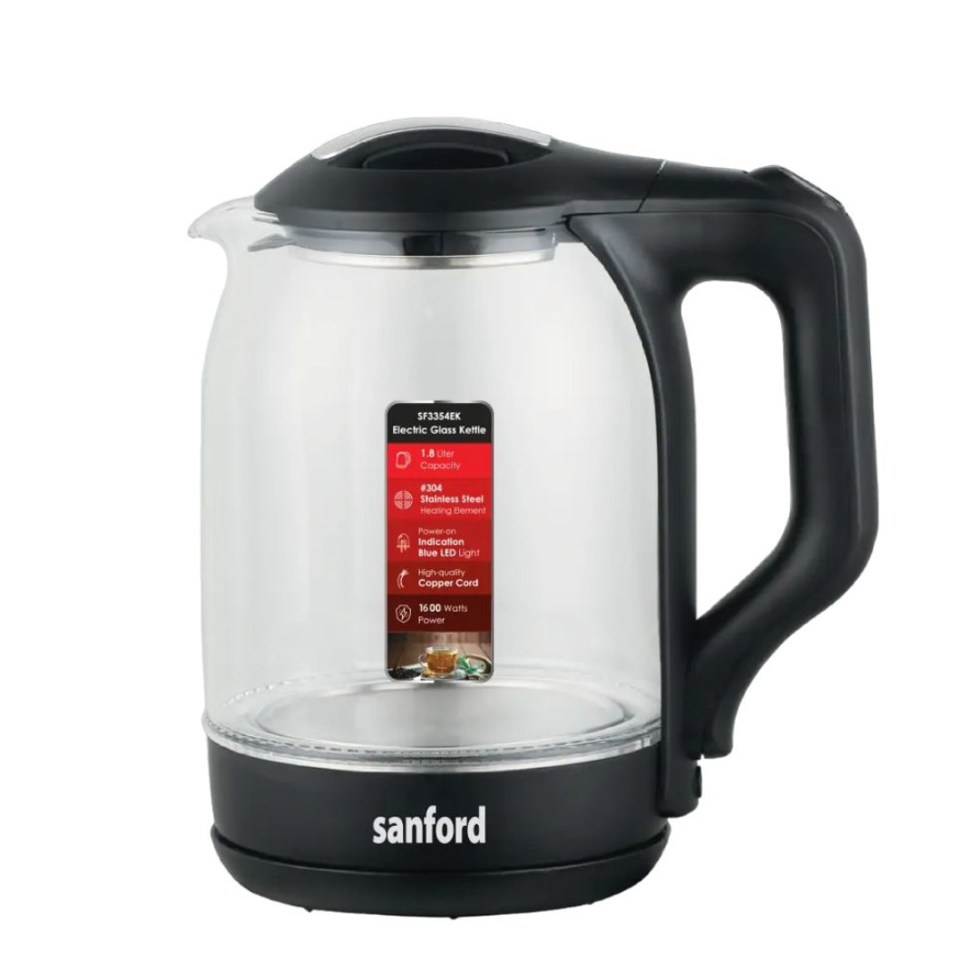 Sanford 1.8L Electric Glass Kettle with Auto Shut-Off and Indicator Light SF3354EK