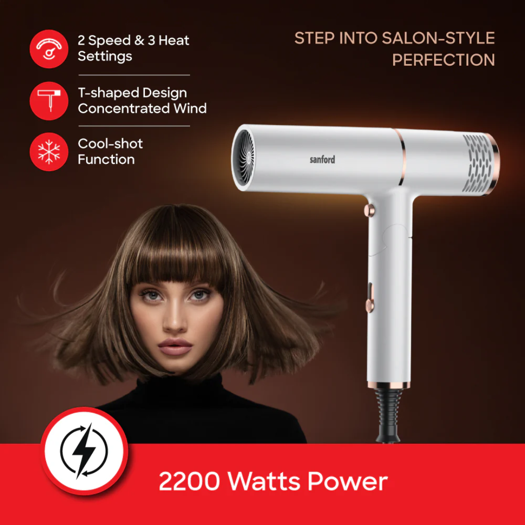 Sanford 2200W Foldable Hair Dryer – 2‑Speed 3‑Heat setting SF9678HD - Image 2
