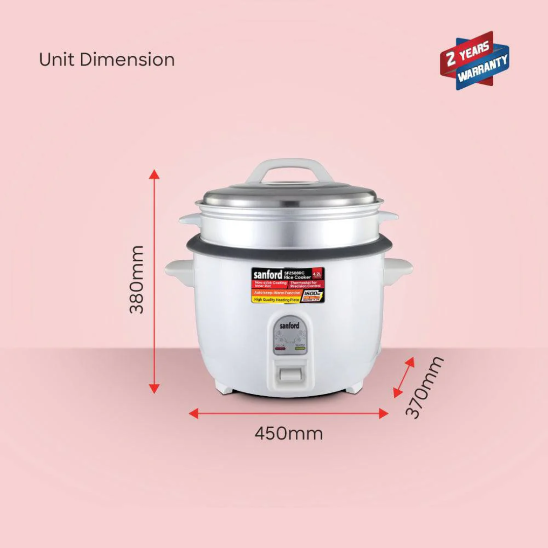 Sanford 4.2L Rice Cooker with Steamer 1600W Non-Stick Inner Pot SF2508RC - Image 5