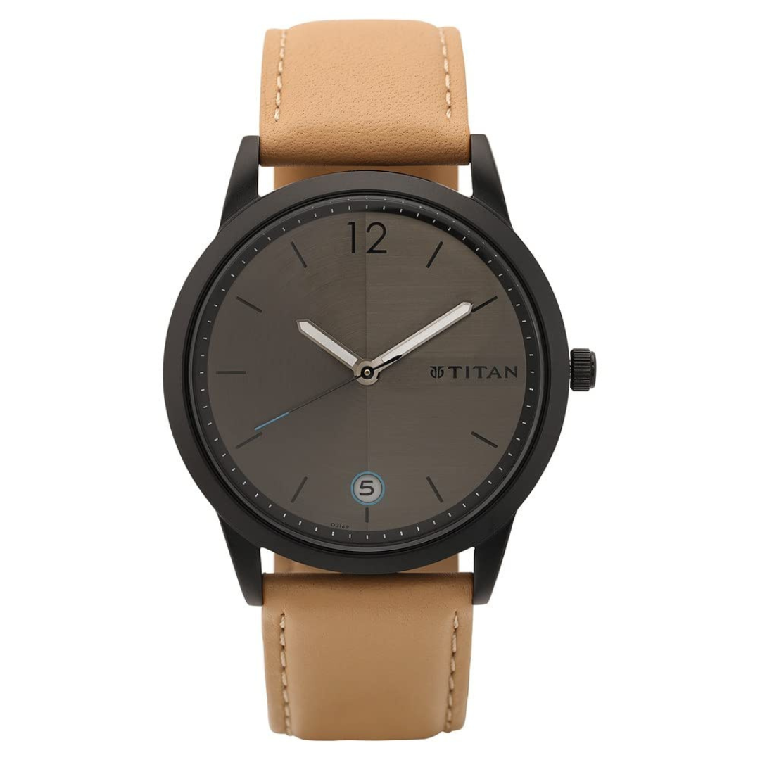 Titan Anthracite Dial Leather Strap Watch for Men