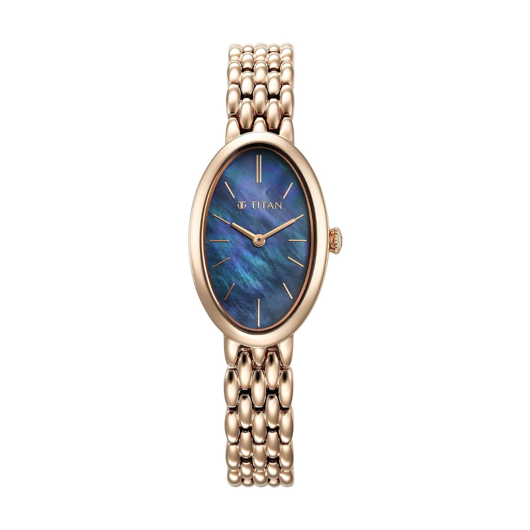 Titan Aura Quartz Analog Mother Of Pearl Dial Stainless Steel Strap Watch for Women