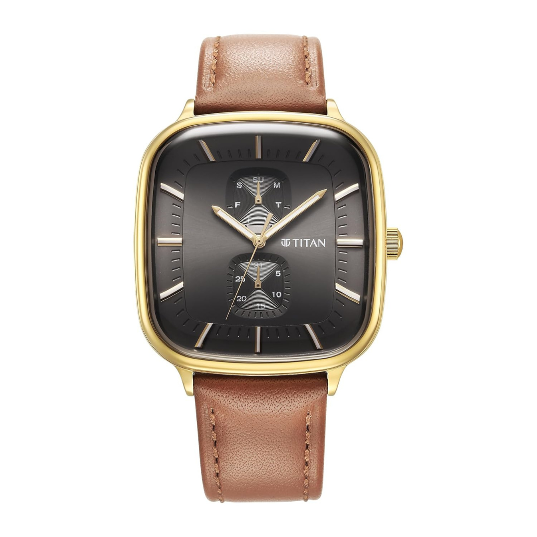 Titan Avant Garde Quartz Multifunction Anthracite Dial Stainless Steel Strap for Men