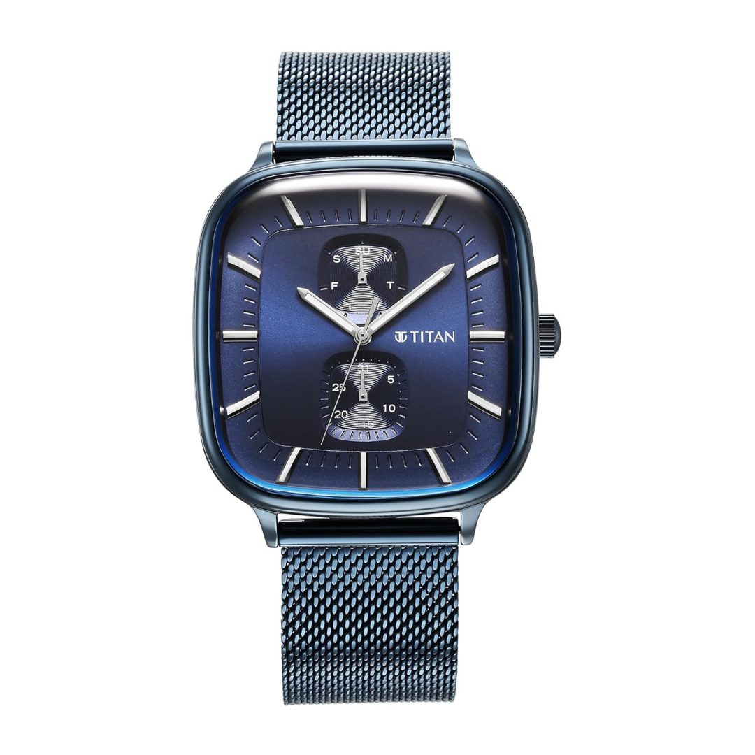 Titan Avant Garde Quartz Multifunction Blue Dial Stainless Steel Strap for Men
