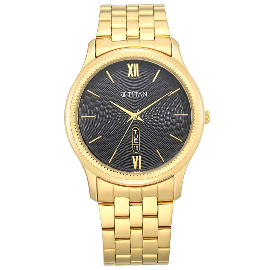 Titan Black Dial Analog Watch with Day & Date Function for Men