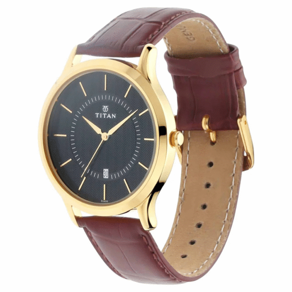 Titan Black Dial Leather Strap Watch for Men - Image 2