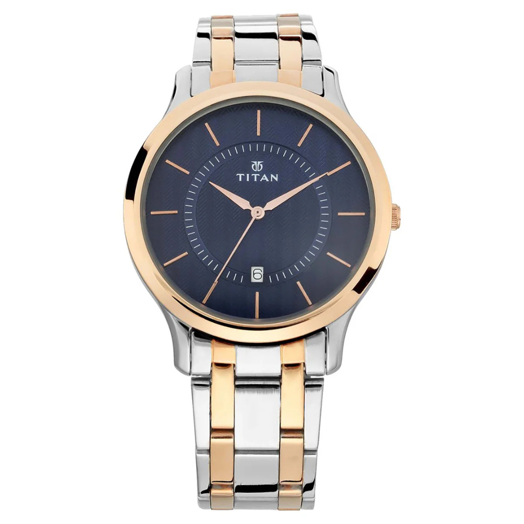Titan Blue Dial Stainless Steel Strap Watch for Men