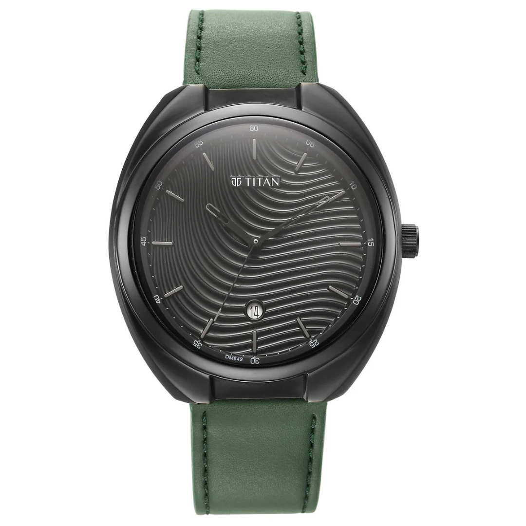 Titan Bolt Green Dial Dark Green Leather Strap Watch