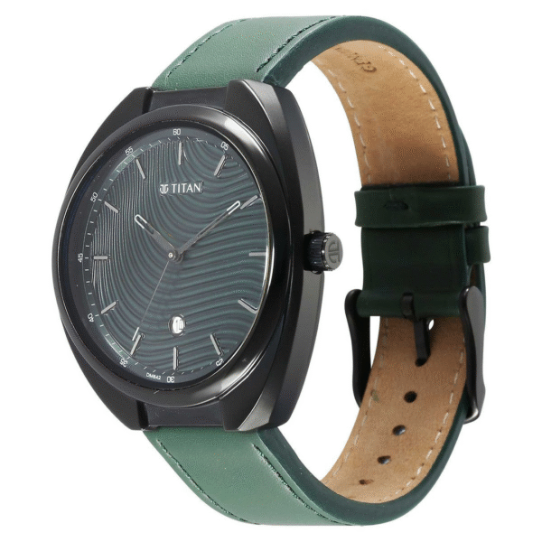 Titan Bolt Green Dial Dark Green Leather Strap Watch - Image 2