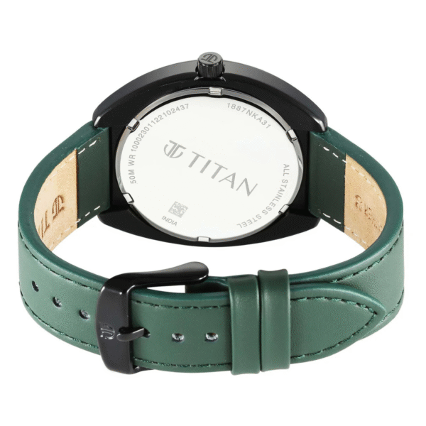 Titan Bolt Green Dial Dark Green Leather Strap Watch - Image 4
