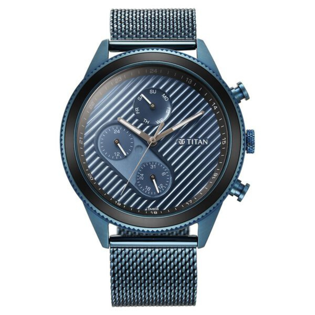 Titan Bolt Green Dial Stainless Steel Mesh Strap Watch for Men