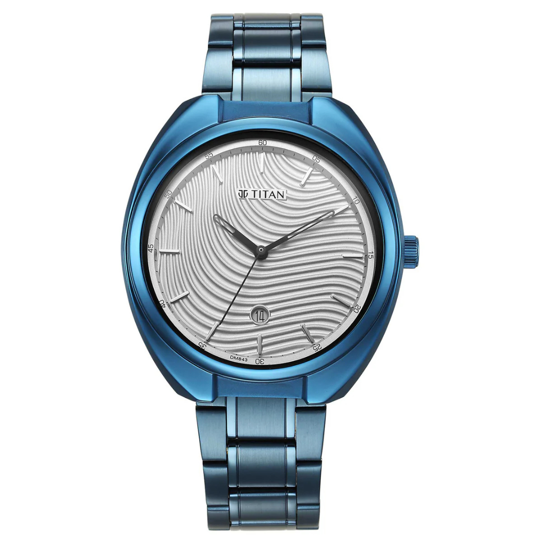 Titan Bolt Silver White Dial Stainless Steel Mesh Strap Watch