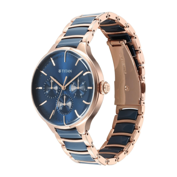 Titan Ceramic Fusion 2.0 Rose Gold & Blue Dial Watch for Men - Image 2