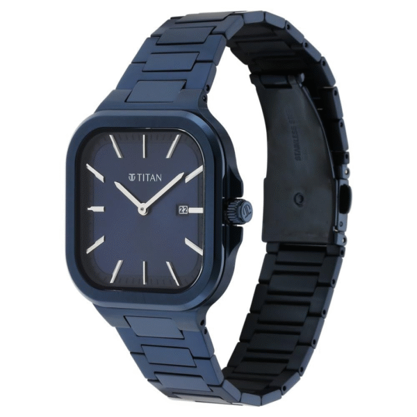 Titan Classic Slim Square Blue Dial Stainless Steel Watch for Men - Image 2