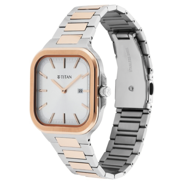 Titan Classic Slim Square Silver Dial Two-Toned Stainless Steel Watch for Men - Image 2