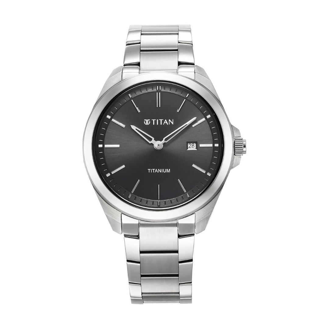 Titan Classic Slim Titanium Black Dial Leather Strap Watch for Men