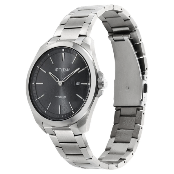 Titan Classic Slim Titanium Black Dial Leather Strap Watch for Men - Image 2