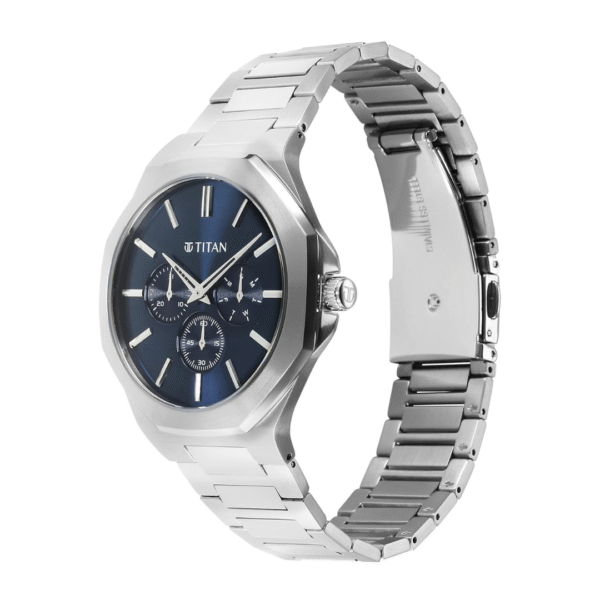 Titan Classique Slim Multifunction Blue Dial Stainless Steel Strap Watch for Men - Image 2