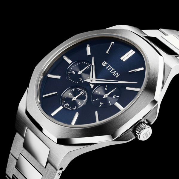 Titan Classique Slim Multifunction Blue Dial Stainless Steel Strap Watch for Men - Image 3