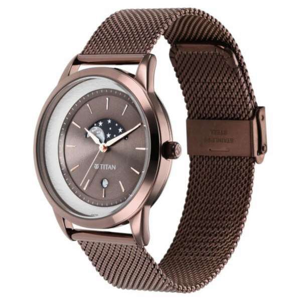 Titan Crescent Brown Dial Stainless Steel Strap Watch for Men - Image 2